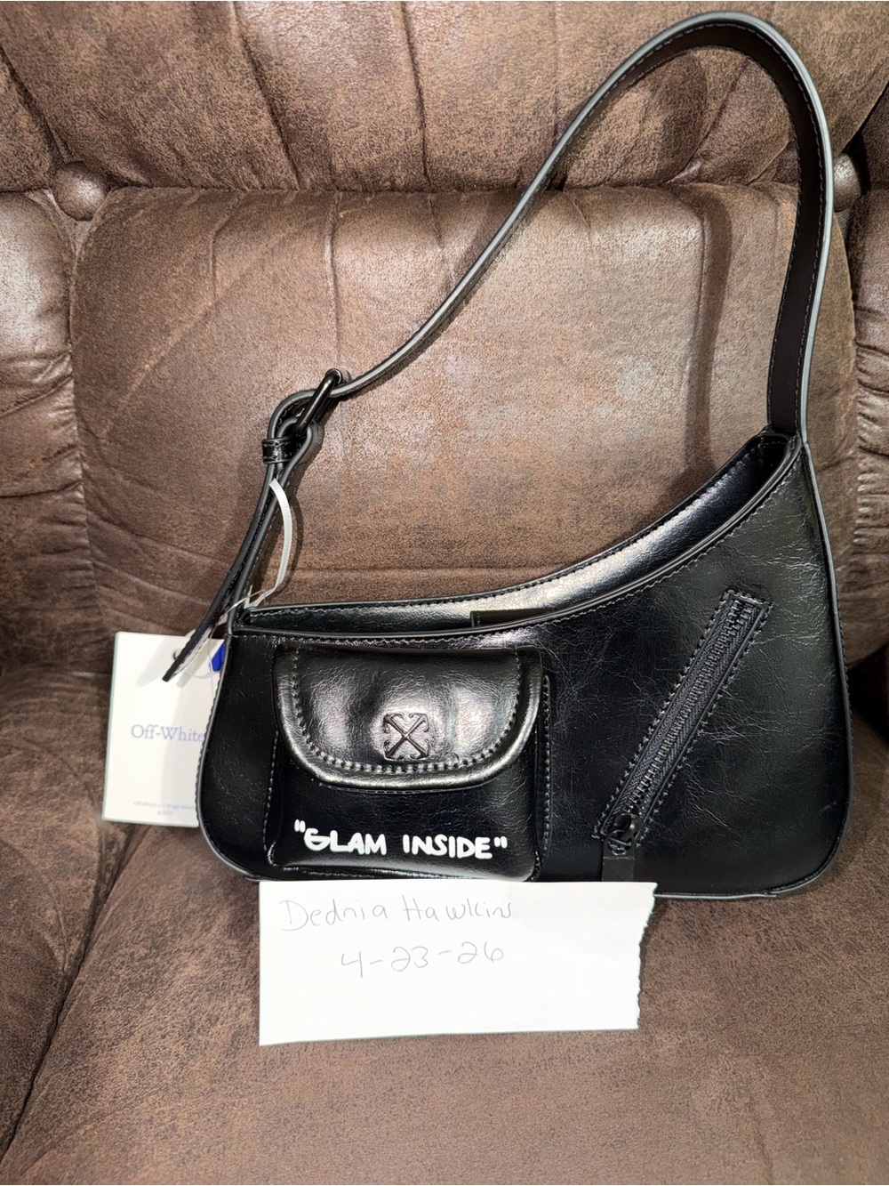 Off-White Black Leather 'Glam Inside' Shoulder Bag